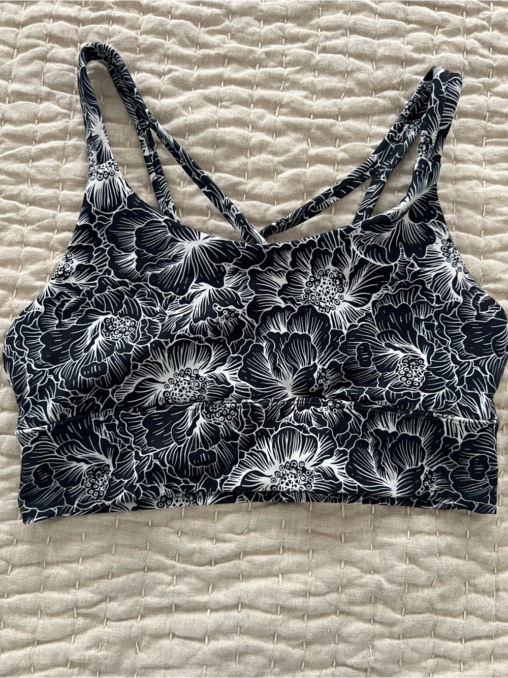Floral Navy & White Strappy Sports Bra